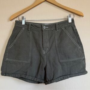 RSQ Utility Contrast Stitch High Rise Women’s Shorts Olive Dark Green 27